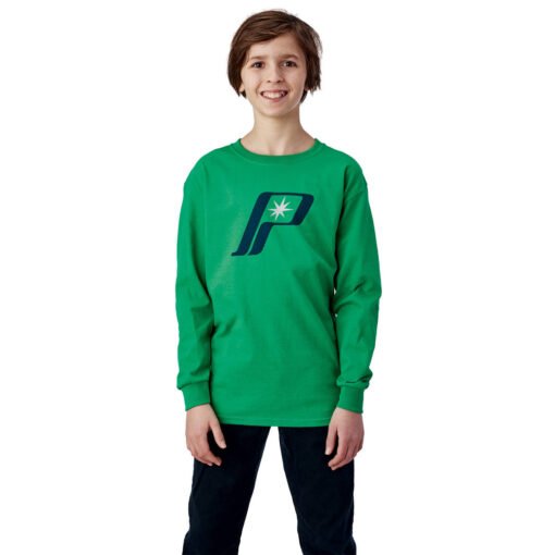 Polaris Youth Long-Sleeve Retro Graphic Shirt with Polaris Logo Kelly Green