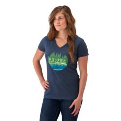 Polaris Women’s V-Neck Trail Graphic T-Shirt with Polaris Logo Blue